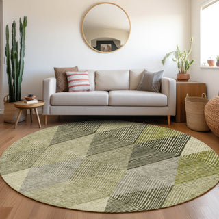 Piper Looms Mayfield Geometric AMF962 Olive Machine Washable Area Rug Round Lifestyle Image Feature