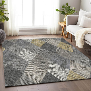 Piper Looms Mayfield Geometric AMF962 Pewter Machine Washable Area Rug Lifestyle Image Feature