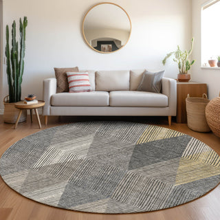 Piper Looms Mayfield Geometric AMF962 Pewter Machine Washable Area Rug Round Lifestyle Image Feature