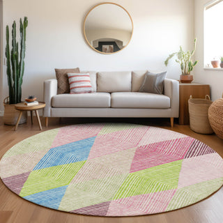 Piper Looms Mayfield Geometric AMF962 Pink Machine Washable Area Rug Round Lifestyle Image Feature