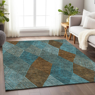 Piper Looms Mayfield Geometric AMF962 Teal Machine Washable Area Rug Lifestyle Image Feature