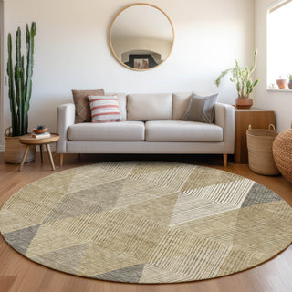 Piper Looms Mayfield Geometric AMF962 Wheat Machine Washable Area Rug Round Lifestyle Image Feature