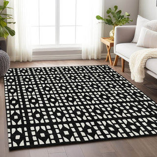 Piper Looms Mayfield Geometric AMF963 Black Machine Washable Area Rug Lifestyle Image Feature
