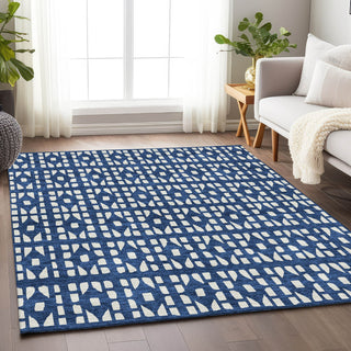 Piper Looms Mayfield Geometric AMF963 Navy Machine Washable Area Rug Lifestyle Image Feature