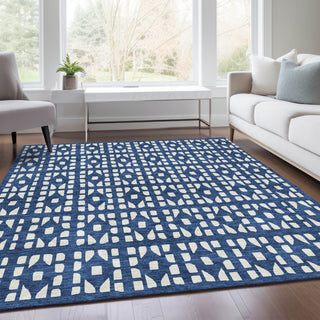 Piper Looms Mayfield Geometric AMF963 Navy Machine Washable Area Rug Lifestyle Image Feature