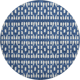 Piper Looms Mayfield Geometric AMF963 Navy Machine Washable Area Rug Round Main Image