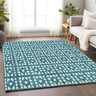 Piper Looms Mayfield Geometric AMF963 Teal Machine Washable Area Rug Lifestyle Image Feature