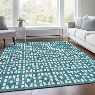 Piper Looms Mayfield Geometric AMF963 Teal Machine Washable Area Rug Lifestyle Image Feature