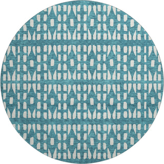 Piper Looms Mayfield Geometric AMF963 Teal Machine Washable Area Rug Round Main Image