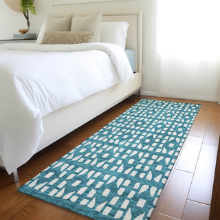 Piper Looms Mayfield Geometric AMF963 Teal Machine Washable Area Rug Runner Lifestyle Image Feature