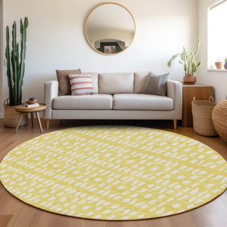 Piper Looms Mayfield Geometric AMF963 Yellow Machine Washable Area Rug Round Lifestyle Image Feature