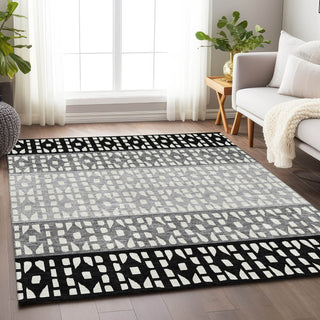 Piper Looms Mayfield Geometric AMF964 Black Machine Washable Area Rug Lifestyle Image Feature