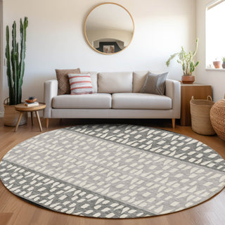 Piper Looms Mayfield Geometric AMF964 Black Machine Washable Area Rug Round Lifestyle Image Feature