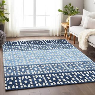 Piper Looms Mayfield Geometric AMF964 Blue Machine Washable Area Rug Lifestyle Image Feature