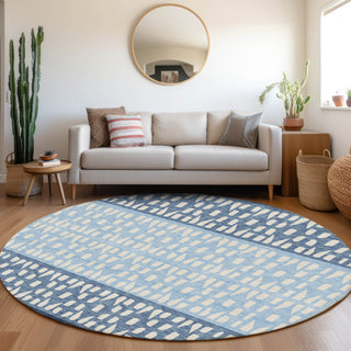 Piper Looms Mayfield Geometric AMF964 Blue Machine Washable Area Rug Round Lifestyle Image Feature