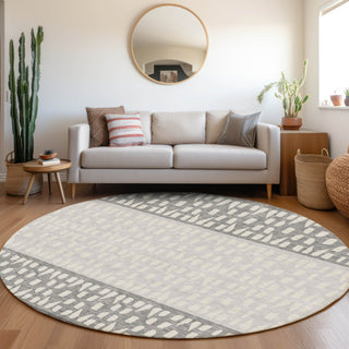 Piper Looms Mayfield Geometric AMF964 Gray Machine Washable Area Rug Round Lifestyle Image Feature