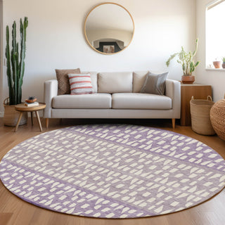 Piper Looms Mayfield Geometric AMF964 Purple Machine Washable Area Rug Round Lifestyle Image Feature