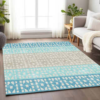 Piper Looms Mayfield Geometric AMF964 Teal Machine Washable Area Rug Lifestyle Image Feature