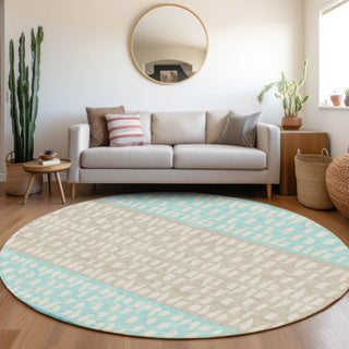 Piper Looms Mayfield Geometric AMF964 Teal Machine Washable Area Rug Round Lifestyle Image Feature