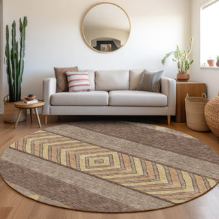 Piper Looms Mayfield Southwest AMF965 Brown Machine Washable Area Rug Round Lifestyle Image Feature