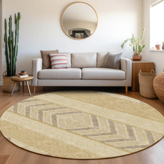 Piper Looms Mayfield Southwest AMF965 Gold Machine Washable Area Rug Round Lifestyle Image Feature