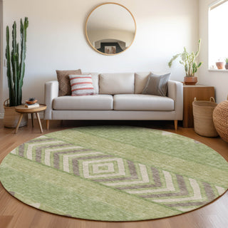 Piper Looms Mayfield Southwest AMF965 Green Machine Washable Area Rug Round Lifestyle Image Feature