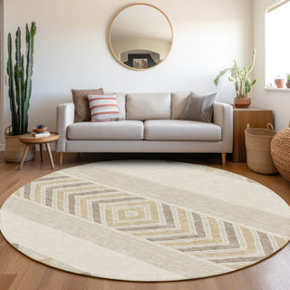 Piper Looms Mayfield Southwest AMF965 Ivory Machine Washable Area Rug Round Lifestyle Image Feature