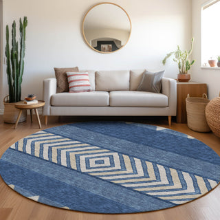Piper Looms Mayfield Southwest AMF965 Navy Machine Washable Area Rug Round Lifestyle Image Feature