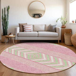 Piper Looms Mayfield Southwest AMF965 Pink Machine Washable Area Rug Round Lifestyle Image Feature
