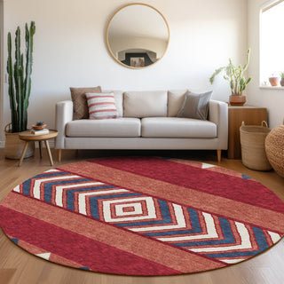 Piper Looms Mayfield Southwest AMF965 Red Machine Washable Area Rug Round Lifestyle Image Feature