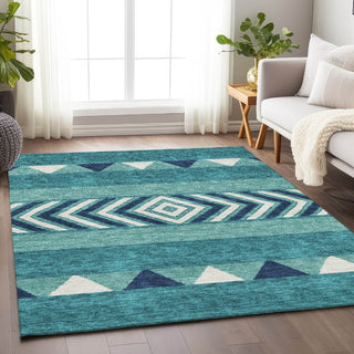Piper Looms Mayfield Southwest AMF965 Teal Machine Washable Area Rug Lifestyle Image Feature