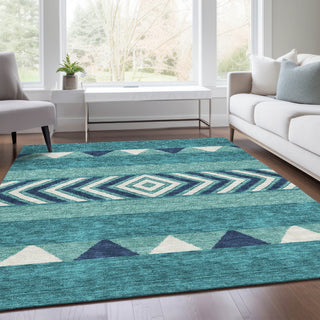 Piper Looms Mayfield Southwest AMF965 Teal Machine Washable Area Rug Lifestyle Image Feature