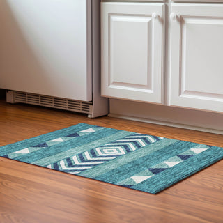Piper Looms Mayfield Southwest AMF965 Teal Machine Washable Area Rug Scatter Lifestyle Image Feature