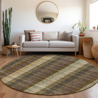 Piper Looms Mayfield Plaid AMF966 Brown Machine Washable Area Rug Round Lifestyle Image Feature