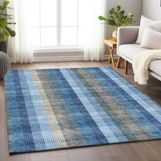 Piper Looms Mayfield Plaid AMF966 Denim Machine Washable Area Rug Lifestyle Image Feature