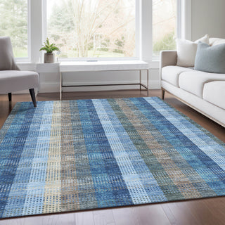 Piper Looms Mayfield Plaid AMF966 Denim Machine Washable Area Rug Lifestyle Image Feature