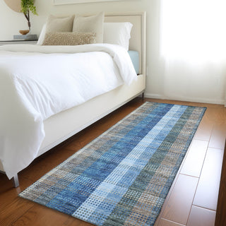 Piper Looms Mayfield Plaid AMF966 Denim Machine Washable Area Rug Runner Lifestyle Image Feature