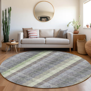 Piper Looms Mayfield Plaid AMF966 Pewter Machine Washable Area Rug Round Lifestyle Image Feature