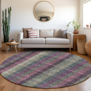 Piper Looms Mayfield Plaid AMF966 Plum Machine Washable Area Rug Round Lifestyle Image Feature