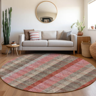 Piper Looms Mayfield Plaid AMF966 Red Machine Washable Area Rug Round Lifestyle Image Feature
