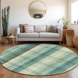 Piper Looms Mayfield Plaid AMF966 Sage Machine Washable Area Rug Round Lifestyle Image Feature