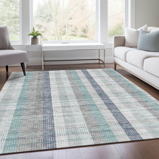 Piper Looms Mayfield Plaid AMF966 Silver Machine Washable Area Rug Lifestyle Image Feature