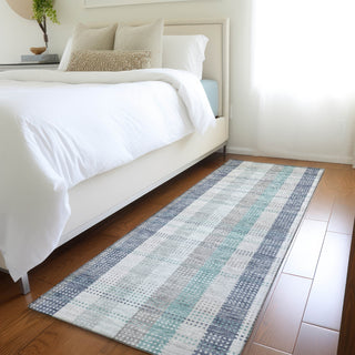 Piper Looms Mayfield Plaid AMF966 Silver Machine Washable Area Rug Runner Lifestyle Image Feature