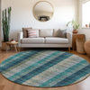 Piper Looms Mayfield Plaid AMF966 Teal Machine Washable Area Rug Round Lifestyle Image Feature