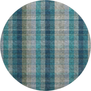 Piper Looms Mayfield Plaid AMF966 Teal Machine Washable Area Rug Round Main Image