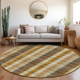 Piper Looms Mayfield Plaid AMF966 Wheat Machine Washable Area Rug Round Lifestyle Image Feature