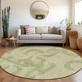 Piper Looms Mayfield Geometric AMF967 Aloe Machine Washable Area Rug Round Lifestyle Image Feature