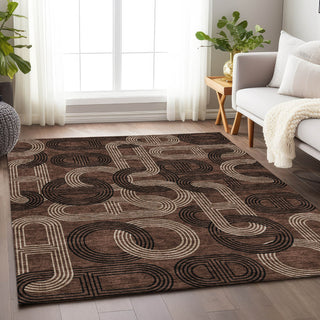 Piper Looms Mayfield Geometric AMF967 Chocolate Machine Washable Area Rug Lifestyle Image Feature