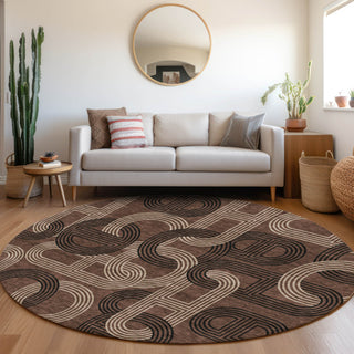 Piper Looms Mayfield Geometric AMF967 Chocolate Machine Washable Area Rug Round Lifestyle Image Feature