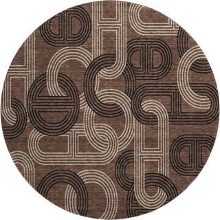 Piper Looms Mayfield Geometric AMF967 Chocolate Machine Washable Area Rug Round Main Image
